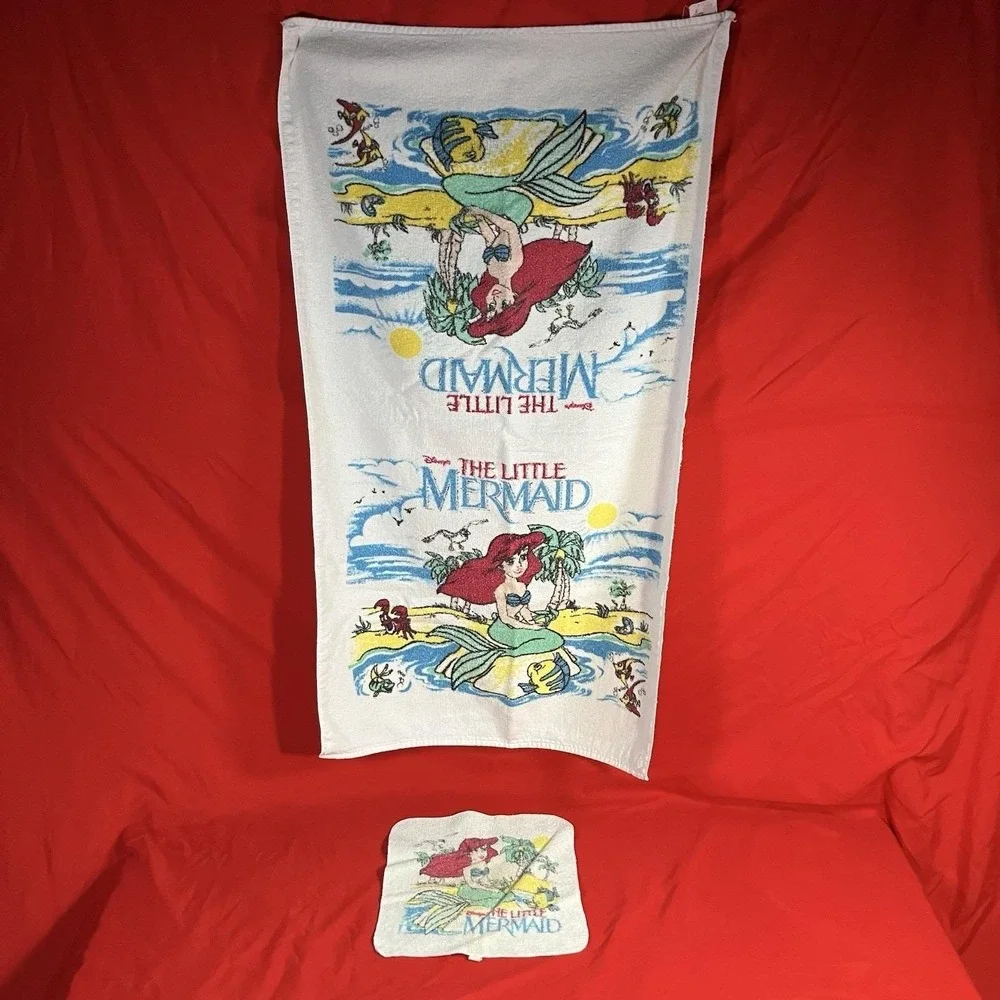 Vintage Cannon Little Mermaid Towel And Washcloth Set / Made In USA / Flaws